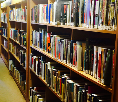 Books on the library shelves